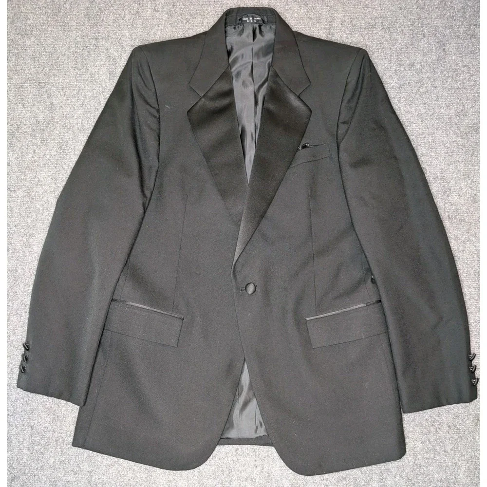 Vintage Giorgio Patrino 100% Pure Wool‎ Black Tuxedo Jacket Blazer Size 39R